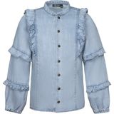 Like Flo Meisjes blouse chambray met ruffel - Carlijn - Lt denim