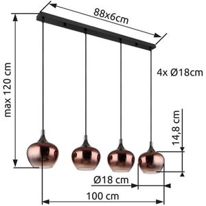 Hanglamp MAXY 18.0 cm 4-lichts Zwart, Koper