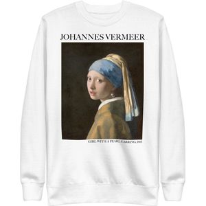 Johannes Vermeer 'Meisje met de Parel' (""Girl with a Pearl Earring"") Beroemd Schilderij Sweatshirt | Unisex Premium Sweatshirt | Wit | L