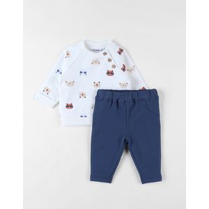 Noukie's - Jogging - Jongens Sweatshirt met dierenprint + denim broek - ecru/marineblauw - 2 jaar 92