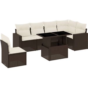 vidaXL Loungeset 7-delig - Bruin - Inclusief kussens Loungeset - Tuinmeubels - Lounge Set - PE-rattan - Outdoor Furniture