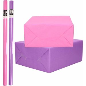 4x Rollen kraft inpakpapier pakket roze/paars voor meisjes/dames 200 x 70 cm/cadeaupapier/verzendpapier
