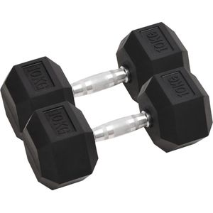 The Living Store Dumbbells Rubber Coated - 10 kg - Multifunctioneel - Zwart