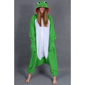 KIMU Onesie Kikker Pak - Maat M-L - Kikkerpak Kostuum Groen Pad 170 176 - Zacht Fleece Huispak Dierenpak Jumpsuit Pyjama Dames Heren Festival