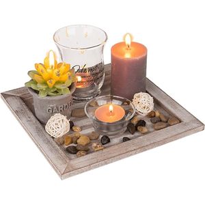 decoratieve theelichtborden, cadeauset, glas hout, meerkleurig, 20 x 20 x 8