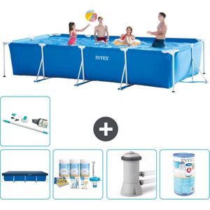 Intex Rechthoekig Frame Zwembad - 450 x 220 x 84 cm - Blauw - Inclusief Afdekzeil - Onderhoudspakket - Zwembadfilterpomp - Filter - Stofzuiger