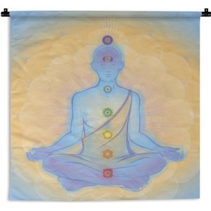 Wandkleed De Zeven Chakra's - Illustratie van monnik met de zeven chakra's Wandkleed katoen 150x150 cm - Wandtapijt met foto