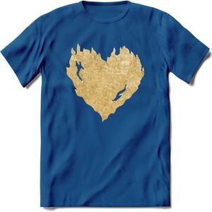 Valentijn Goud Hart T-Shirt | Grappig Valentijnsdag Cadeautje voor Hem en Haar | Dames - Heren - Unisex | Kleding Cadeau | - Donker Blauw - XXL