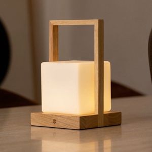 Tavellio – Tafellamp Noah – Handgemaakt – 100% Hout – Oplaadbaar, Dimbaar, Draadloos & USB – Touch schakelaar – Oplaadbare Tafellamp – Tafellamp op Accu en Batterij – Bureaulamp – Leeslamp Kampeerlamp – Nachtlampje – Tafellamp Binnen en Buiten – 25CM