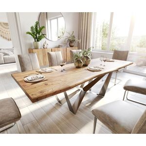 Eetkamertafel Edge acacia natuur 240x100 Spider staal roestvrij staal Live-Edge