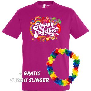 T-shirt Happy Together Print | Love for all | Gay pride | Regenboog LHBTI | Fuchsia | maat L