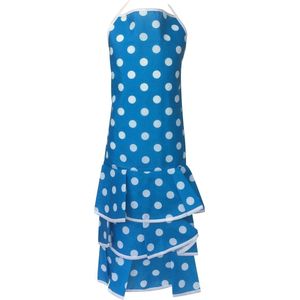 Spaanse flamenco schort, keukenschort blauw wit verkleedkleding