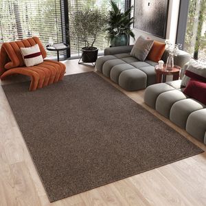 Tapiso Noyan Vloerkleed Bruin Antislip Waasbaar Laagpolig Tapijt Maat- 120x170