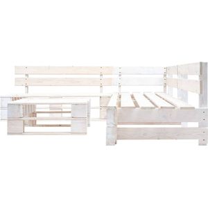 vidaXL 4-delige Loungeset Pallet Hout Wit Lounge Set - Tuinset - Palletsofa - Buis Meubilair - Houten Lounge Set - Balkon Meubels - Terrassen Furniture - Garden Sofa