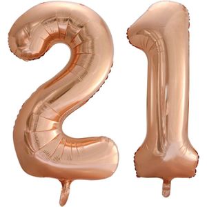 Folieballon 21 jaar Rose Goud 66cm