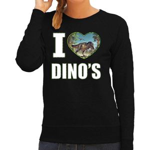 I love dino's trui met dieren foto van een dino zwart voor dames - cadeau sweater T-Rex dinosaurus liefhebber L
