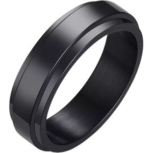 Anxiety Ring - (glad) - Stress Ring - Fidget Ring - Draaibare Ring - Spinning Ring - Spinner Ring - Zwartkleurig RVS - (17.25 mm / maat 54)