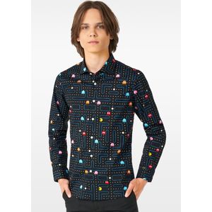 OppoSuits Lange Mouwen Overhemd PAC-MAN Teen Boys - Tiener Overhemd - Casual Gaming PAC-MAN Shirt- Zwart - Maat EU 134/140