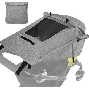Zonnekap voor kinderwagen met UV-bescherming 50+ en waterdicht dubbellaagse stof met kijkvenster en extra brede schaduwvleugels - grijs