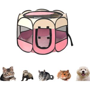 Opvouwbare box voor huisdieren, draagbare puppybox, 74 x 74 x 43 cm, Oxford-waterdichte huisdierenbox, voor honden, hazen, cavia's, katten, voor binnen of buiten (roze)