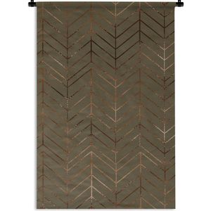 Wandkleed Luxe patroon - Luxe patroon van bronzen lijnen op een donkergroene achtergrond Wandkleed katoen 60x90 cm - Wandtapijt met foto