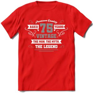 75 Jaar Legend T-Shirt | Zilver - Wit | Grappig Verjaardag en Feest Cadeau | Dames - Heren - Unisex | Kleding Kado | - Rood - S