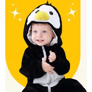 BoefieBoef Pinguïn Dieren Onesie & Pyjama voor Baby en Dreumes - Kinder Verkleedkleding - Dieren Kostuum Pak - Wit Zwart