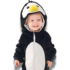 BoefieBoef Dieren Onesie Pyjama Kinderen 6m-2jr – Pinguïn – Verkleedpak met Luierrits – Voor Carnaval, Halloween, Kraamcadeau – Superzacht Flanel - Romper - Boxpak - Jongens - Meisjes