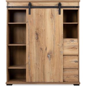 MANZANO dressoir - Flagstaff eiken decor - 1 schuifdeur + 3 laden + 2 nissen - L120 x H140 x D40 cm