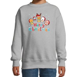 Foute kersttrui / sweater dierenvriendjes Merry christmas grijs voor kinderen - kerstkleding / christmas outfit 170/176