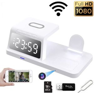 Trend Goods 5-in-1 Verborgen Spy Camera Draadloos oplader - Digitale Wekker - Wifi met App - Oplaadstation - Snel oplader - Spionage Camera - Beveiligingscamera FULL HD 1080P - Incl. 64GB Micro SD kaart - Nachtzicht - Bewegingssensor