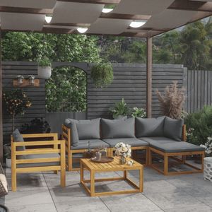vidaXL - 6-delige - Loungeset - met - kussens - massief - acaciahout