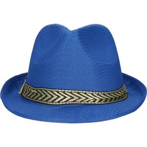 Toppers - Fiestas Guirca Carnaval verkleed Trilby/gangster hoedje - blauw - polyester - heren/dames