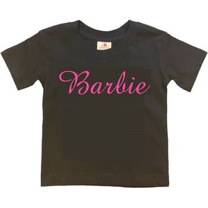 Barbie T-shirt zwart met roze Opdruk (maat 98/104)