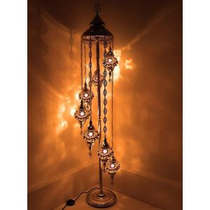 Turkse Lamp - Vloerlamp - Mozaïek Lamp - Marokkaanse Lamp - Oosters Lamp - ZENIQUE - Authentiek - Handgemaakt - Bruin - 7 bollen