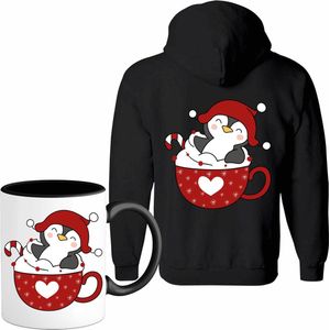 Hot choco pinguin kerst buddy - Vest met mok - Meisjes - Zwart - Maat 6 jaar