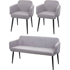 Eetkamerset MCW-L13, set van 2 stoelen + bankje Eetkamerset, stof/textiel ~ grijs