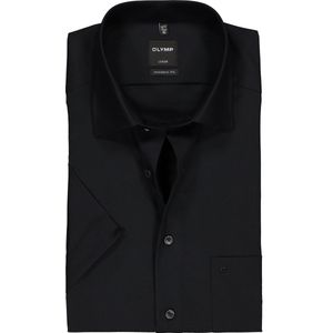 OLYMP Luxor modern fit overhemd - korte mouw - zwart - Strijkvrij - Boordmaat: 43