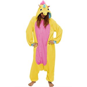 KIMU Onesie Gele Eenhoorn Pak - Maat 146-152 - Eenhoornpak Unicorn Kostuum Geel - Unicornpak Kinderen Jumpsuit Zacht Pyjama Meisje Jongen Festival