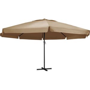 The Living Store Tuinparasol - Grote taupe parasol - UV-beschermend polyester - Sterke aluminium paal - Inclusief kruisvoet - 600 x 385 cm