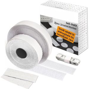 Witte klittenbandset - 1x zelfklevend klittenband extra sterk 10m x 2cm - 20x klittenbandstippen zelfklevend Ø 2cm - Inclusief meetlint Klittenband zelfklevend
