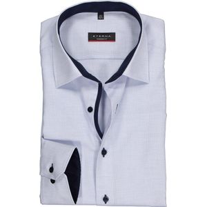 ETERNA modern fit overhemd - mouwlengte 7 - structuur heren overhemd - lichtblauw met wit (donkerblauw contrast) - Strijkvrij - Boordmaat: 39