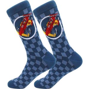 Winkrs | Racecar Formule 1 Sokken | Raceauto, Racesport | Blauwe geblokte sokken heren Maat 40/45