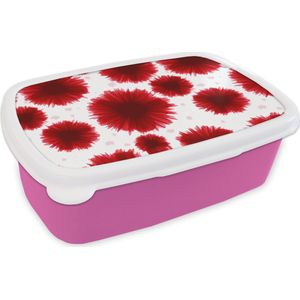 Broodtrommel Roze - Lunchbox - Brooddoos - Aquarelverf - Rood - Bloemen - 18x12x6 cm - Kinderen - Meisje