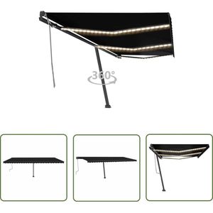 vidaXL Buitendouche - Zonneluifel - Luifel handmatig uittrekbaar met LED 600x300 cm antracietkleur - Terrasoverkapping - Patioset - Lounge Set