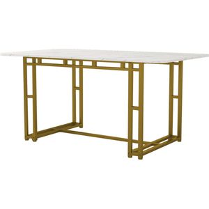 Merax Luxe 120x70cm Eettafel met Gouden Tafelpoten - Moderne Rechthoekige Keukentafel voor Eetkamer en Woonkamer - Lichtgewicht MDF Tafelblad - Wit met Goud