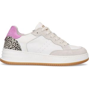 Manfield - Dames - Beige leren sneakers met suède details - Maat 36