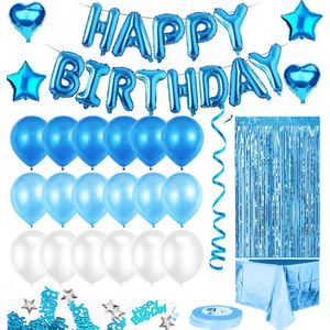 Feestio Ballonnen Verjaardag Versiering met Tafelkleed en Slingers - Helium - Blauw