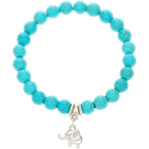 Fako Bijoux® - Armband - Turquoise Kralen - Olifant - 8mm