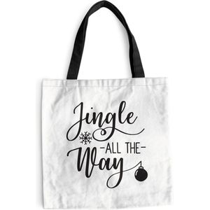 MuchoWow® Schoudertas - Strandtas - Big Shopper - Boodschappentas - Kerst quote ""Jingle all the way"" op een witte achtergrond - 40x40 cm - Katoenen tas